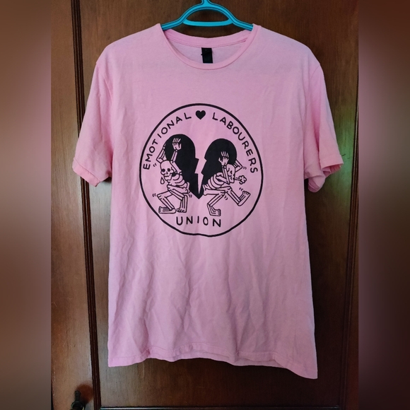 Threadless Emotional Labourers Design on Pink Unisex T-shirt - Picture 2 of 9